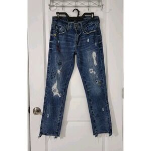 American Eagle Distressed‎ Graffiti Raw Hem Men's Skinny Blue Jeans Size 30X30